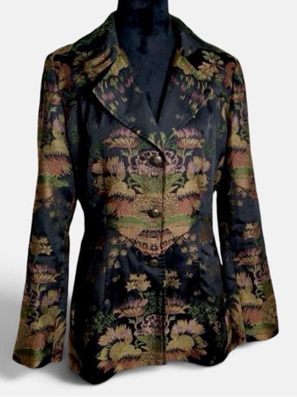 CAbi Floral Brocade Jacquard Tapestry Blazer Tailored Jacket L Dark Academia